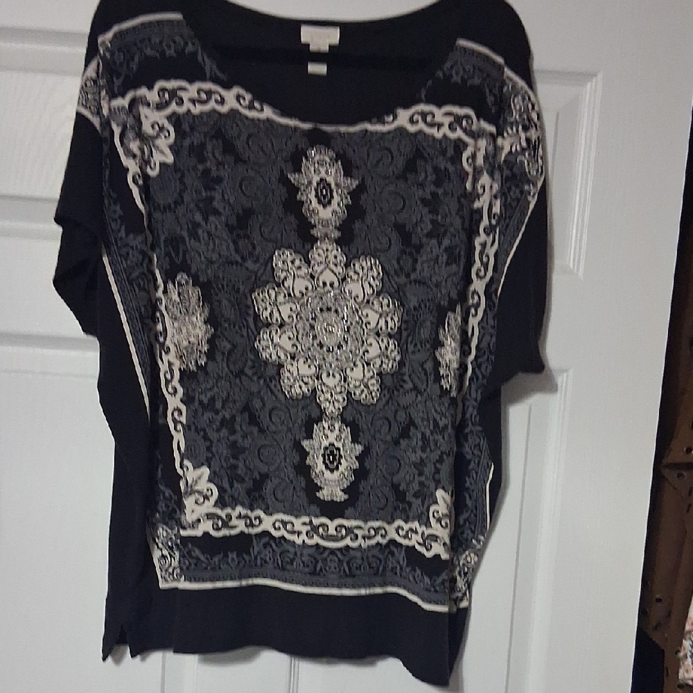 Chico's Black and Cream Patterned Blouse Sz3 $30